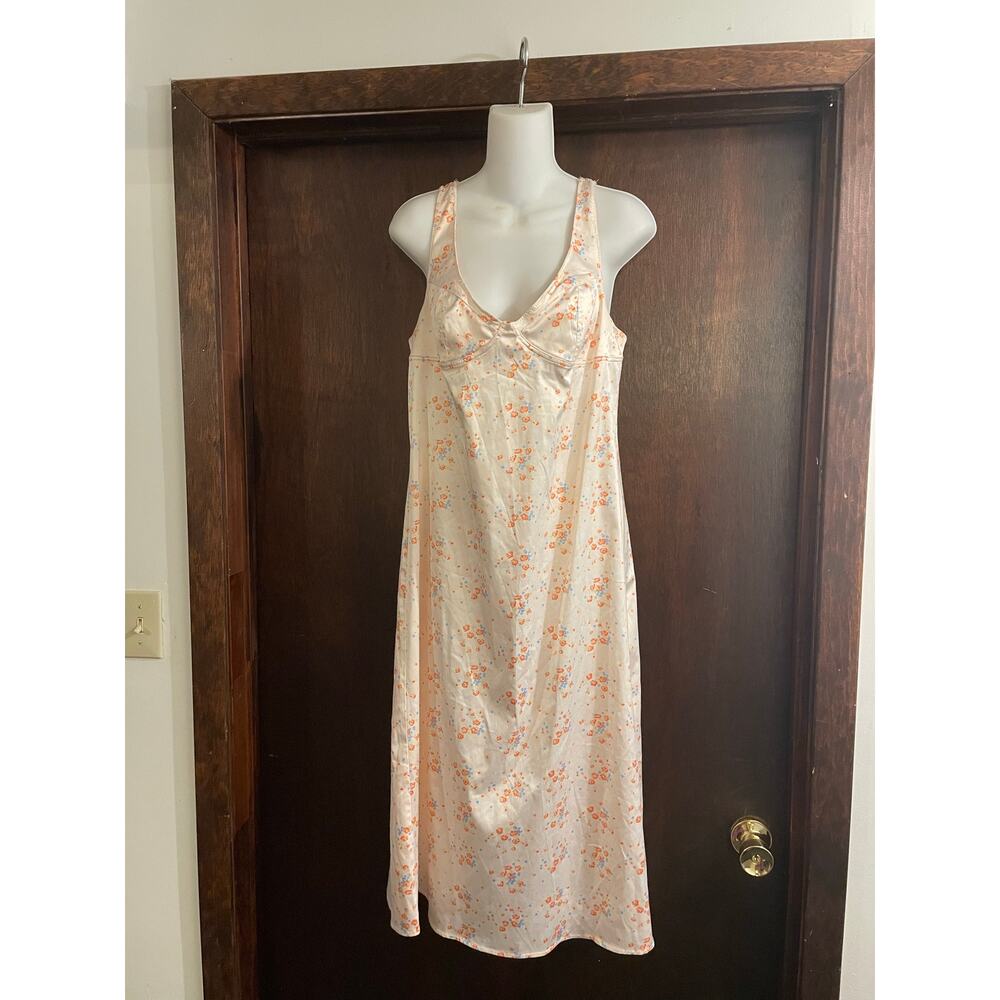 Urban Outfitters Brand Women's Large Orange & Blue Floral Satin Like Slip Dress